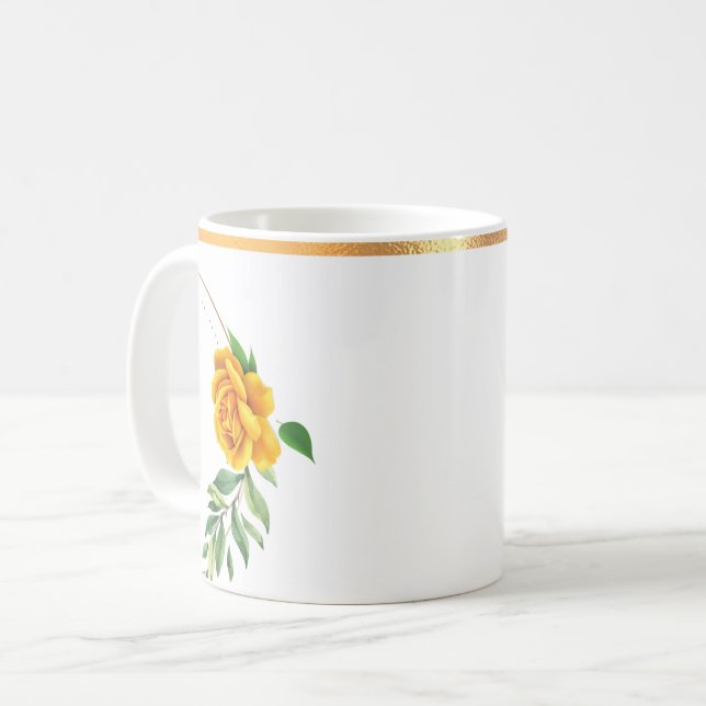 Taza De Café Café floral amarillo con dorado dorado dorado (Anverso izquierdo)