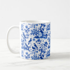 Taza De Café Café floral blanco y azul vintage francés