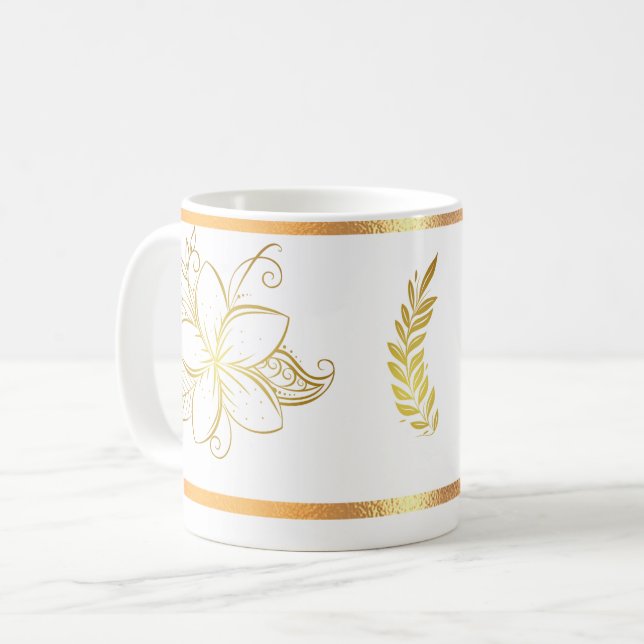 Taza De Café Café Floral con dorado blanco (Anverso izquierdo)