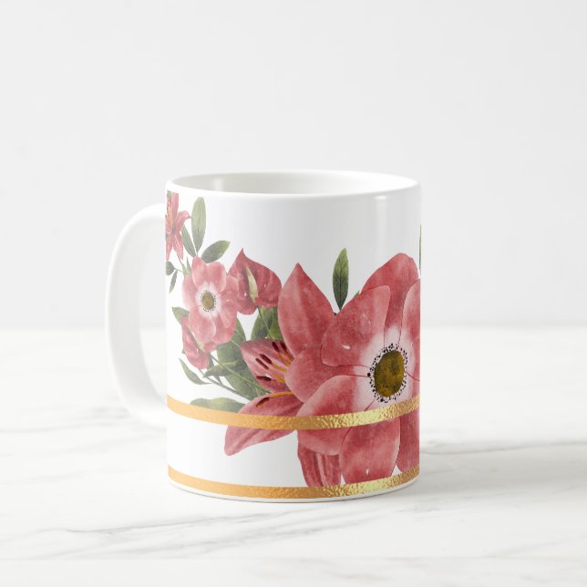 Taza De Café Café floral dorado (Anverso izquierdo)