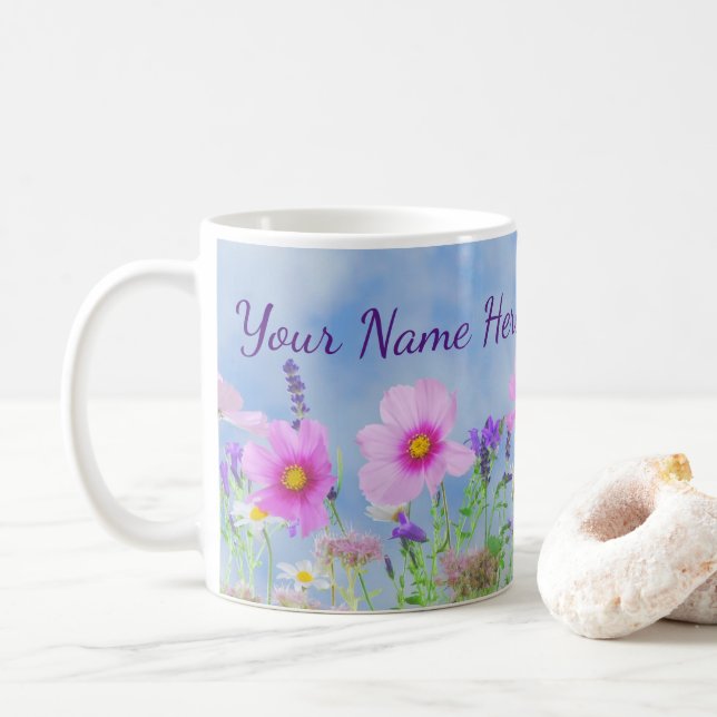 Taza De Café Café floral floral de flores silvestres personaliz (Con donut)