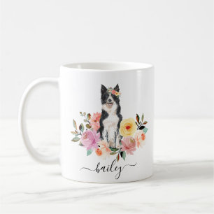 Taza De Café Café Floral personalizado del collie de borde