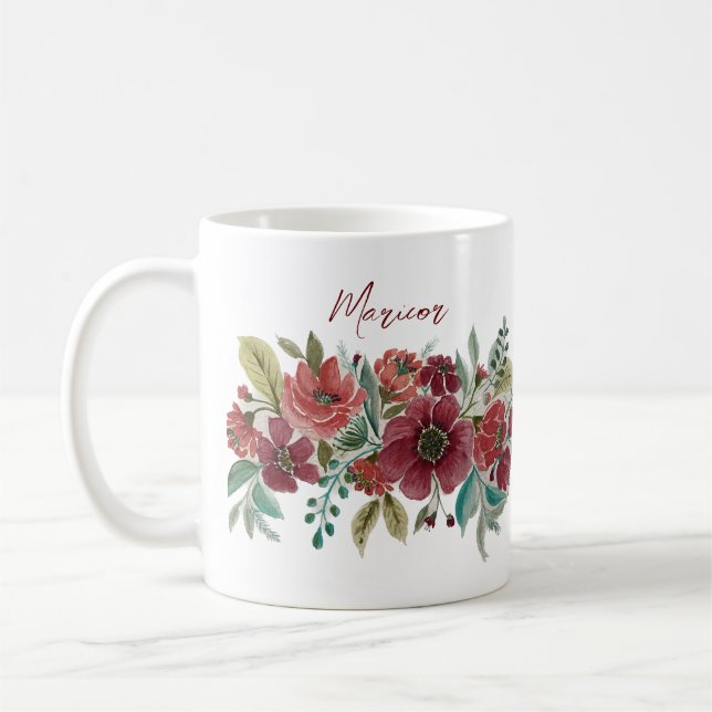 Taza De Café Café Floral Rojo Mug (Izquierda)