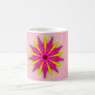 Taza De Café Café fractal rosa y amarillo de Pointsettia