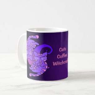 Taza De Café Café Gatos Brujería Gemini Retro Neon Purple