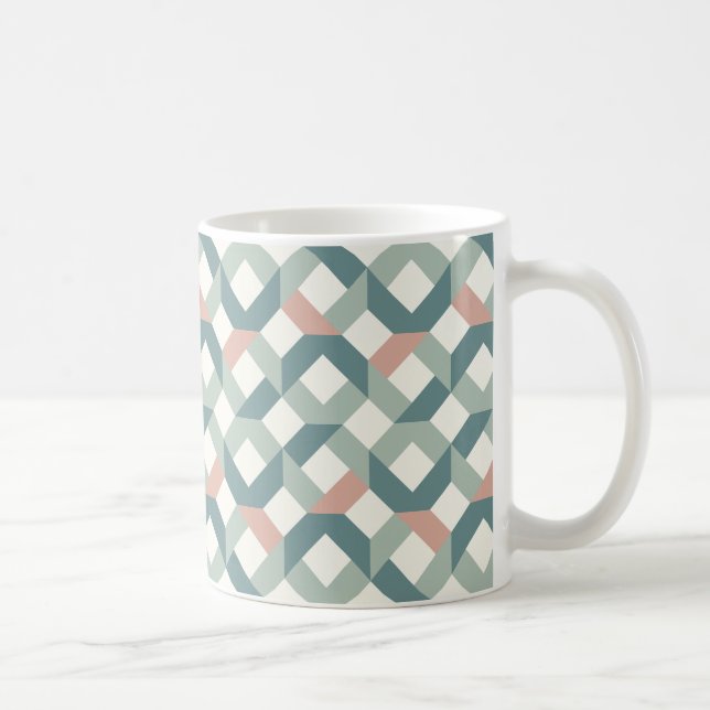 Taza De Café Café Geométrico Moderno Mug - Verde azulado y cora (Derecha)