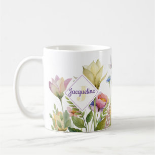 Taza De Café Café Ilustrado de Flor Silvestre Colorida con Mono