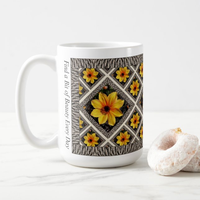 Taza De Café Café inspirador con dahlias amarillas (Con donut)