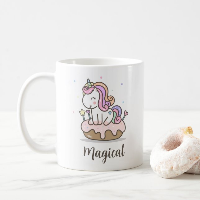 Taza De Café Café mágico de café arcoiris unicornio (Con donut)