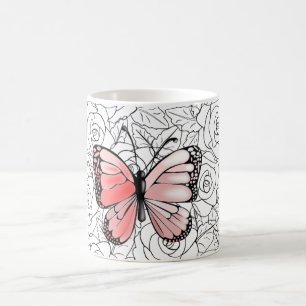 Taza De Café Café mariposa con Rosas