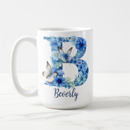 Taza De Café Café Monogramado Floral Blue de 15 oz Mug