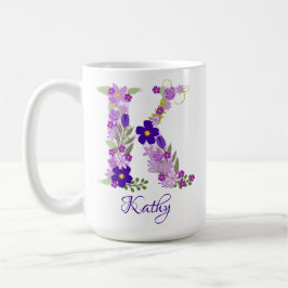 Taza De Café Café monogramado morado de 15 oz Lavender
