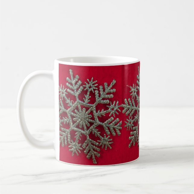 Taza De Café Café Mug con copos de nieve de plata (Izquierda)