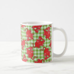 Taza De Café Café Mug con el Dragón Rojo Cuto en el Green Gingh