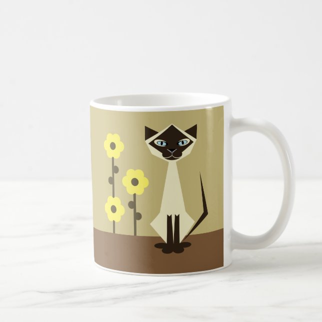 Taza De Café Café Mug de gato y girasoles siameses (Derecha)