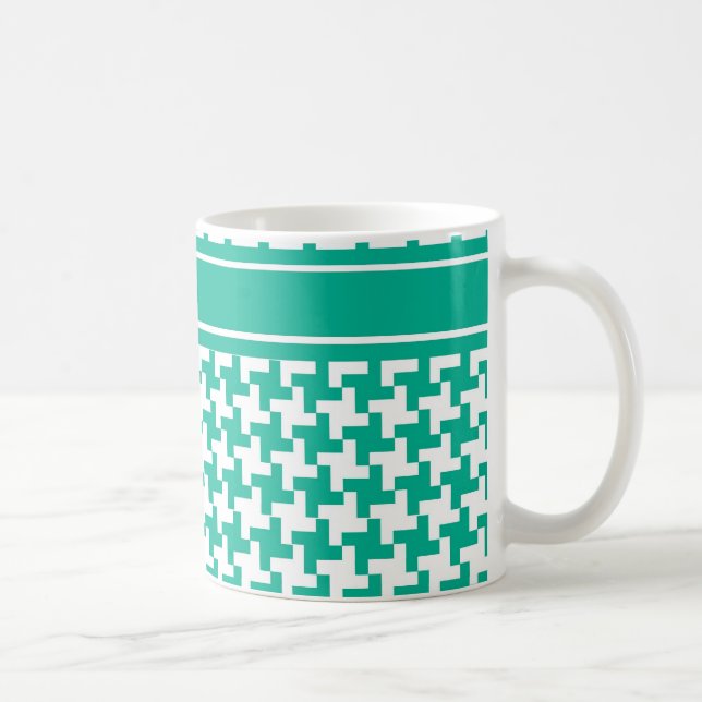 Taza De Café Café Mug, Dogtooth Check verde esmeralda (Derecha)