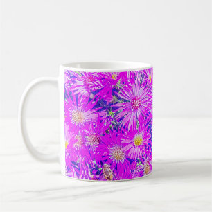 Taza De Café Café Mug, Fuchsia Flores En Azul