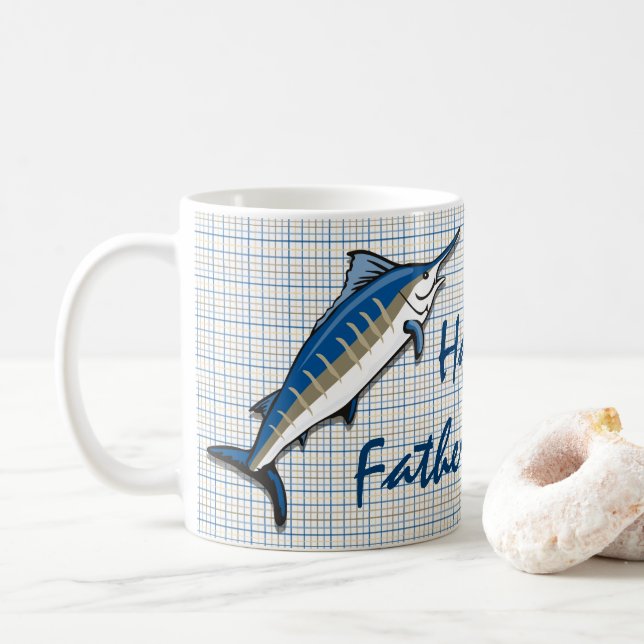 Taza De Café Café Mug - Marlin azul en plaid (Con donut)