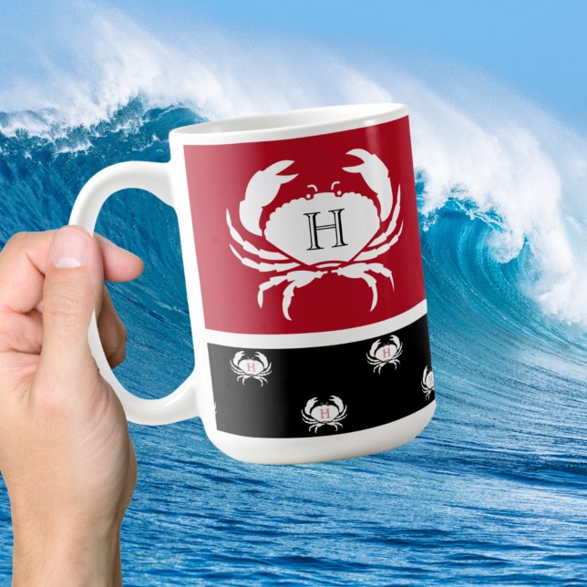 Taza De Café Café Náutico Monogramado Rojo Blanco Cangrejo Blan (Subido por el creador)
