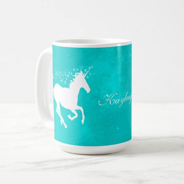 Taza De Café Café personalizado turquesa unicornio (Anverso izquierdo)