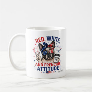 Taza De Café Café Rojo Blanco y Actitud Frenchie Patriótico 