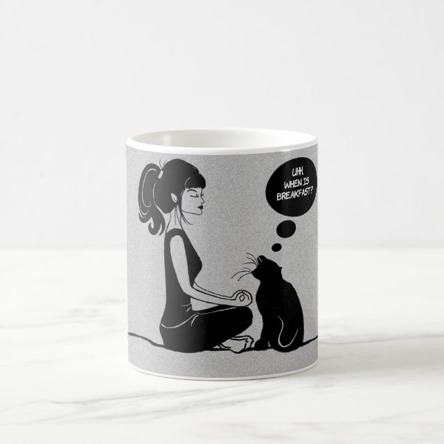 Taza De Café Café Té Cacao caliente Mug meditate Yoga Chica Gat (Centro)