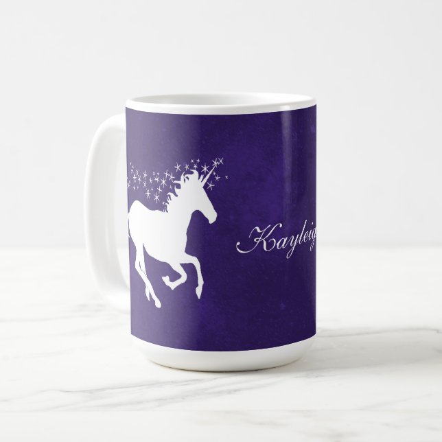Taza De Café Café unicornio morado personalizado (Anverso izquierdo)