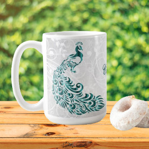 Taza De Café Café verde azulado personalizado de pavo real