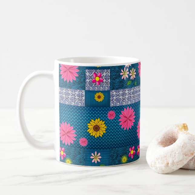 Taza De Café Café Vintage Floral Mug (Con donut)