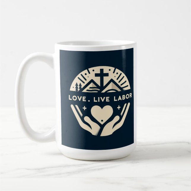 Taza De Café Café y fe: amor. Vive. Trabajo. (Izquierda)