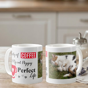 Taza De Café Café y mi gato vida perfecta foto gris roja