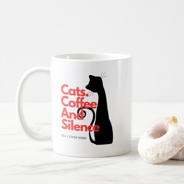Taza De Café Café y silencio de los gatos (Con donut)