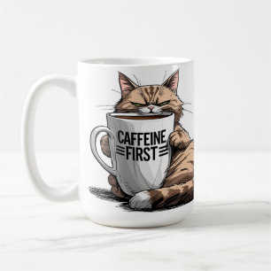 Taza de café 'Cafeína primero' para amantes de gat