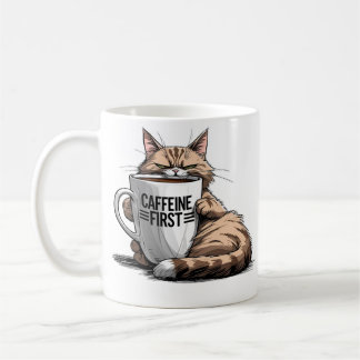 Taza de café "Caféina primero" para amantes de los