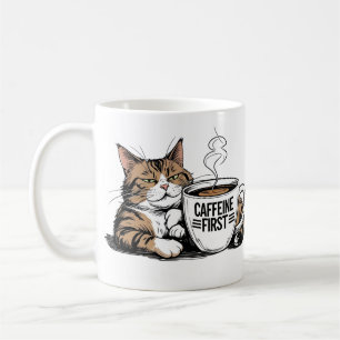 Taza de café 'Cafeína primero' para amantes del ca