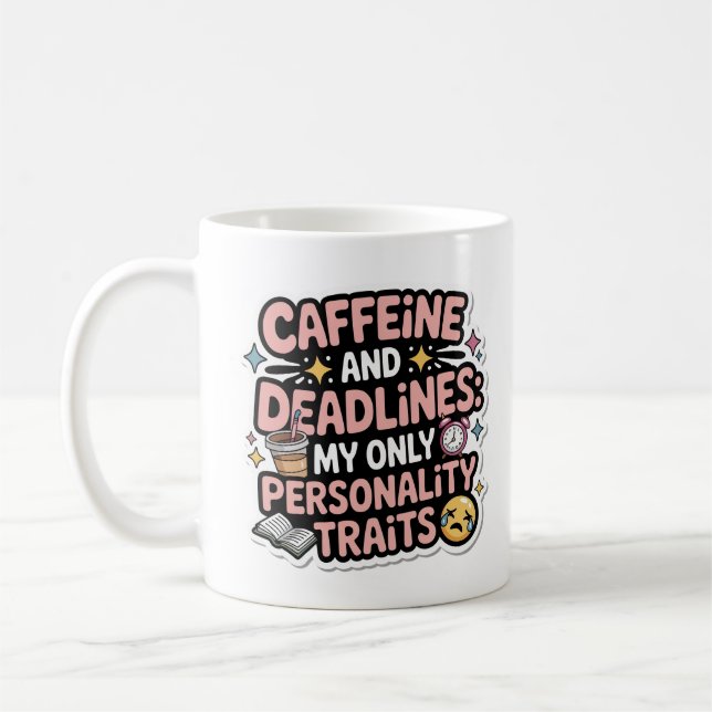 Taza De Café Cafeína y plazos kawaii agotamiento estudiantil (Izquierda)