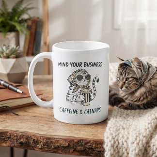 Taza De Café Cafeína y Sueñecitos Gato Antiguo Amante del Café