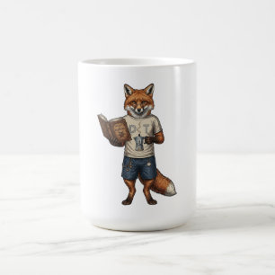 Taza De Café Cafetera y Lector de Libros Hipster Vintage Zorro