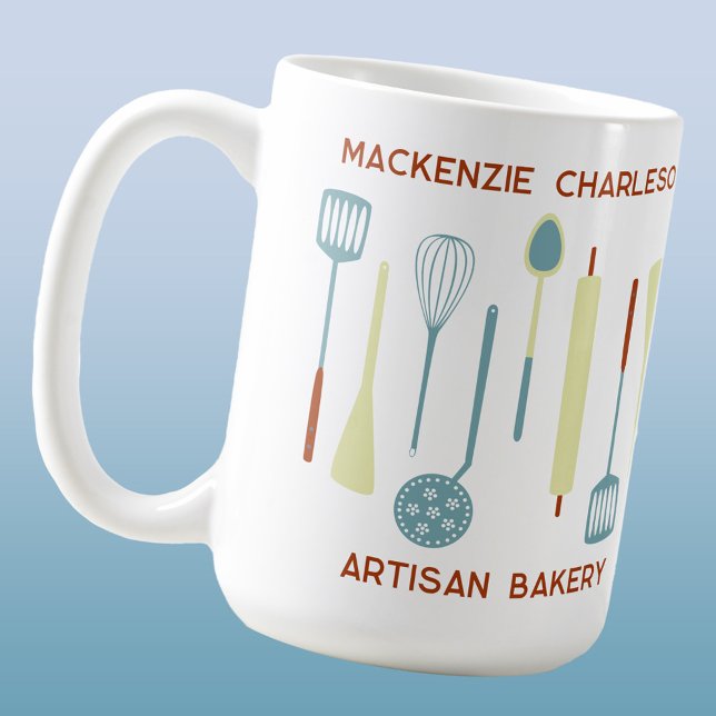 Taza De Café Cafetería Retro Kitchen (Retro kitchen utensils custom coffee mug for bakery, cafe, restaurant and catering business)