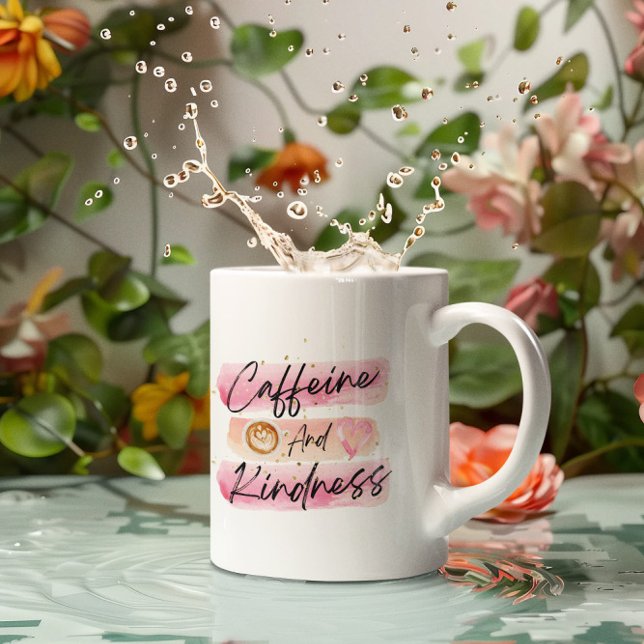 Taza De Café Caffeine and Kindness Pink Coffee Art (Subido por el creador)