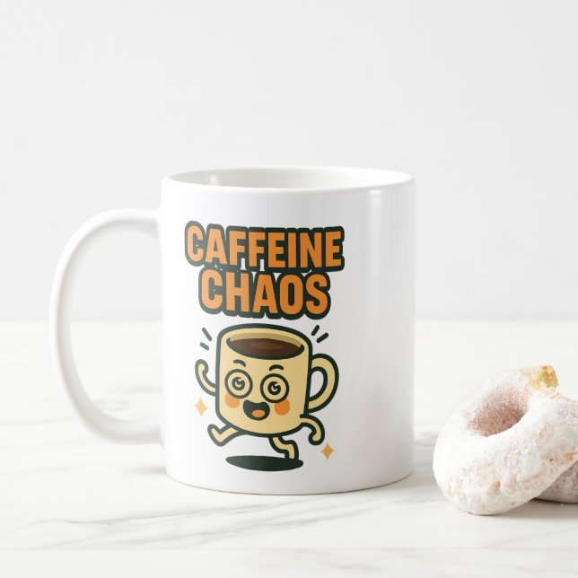 Taza De Café Caffeine Chaos Funny Energetic Coffee Cup Cartoon (Con donut)