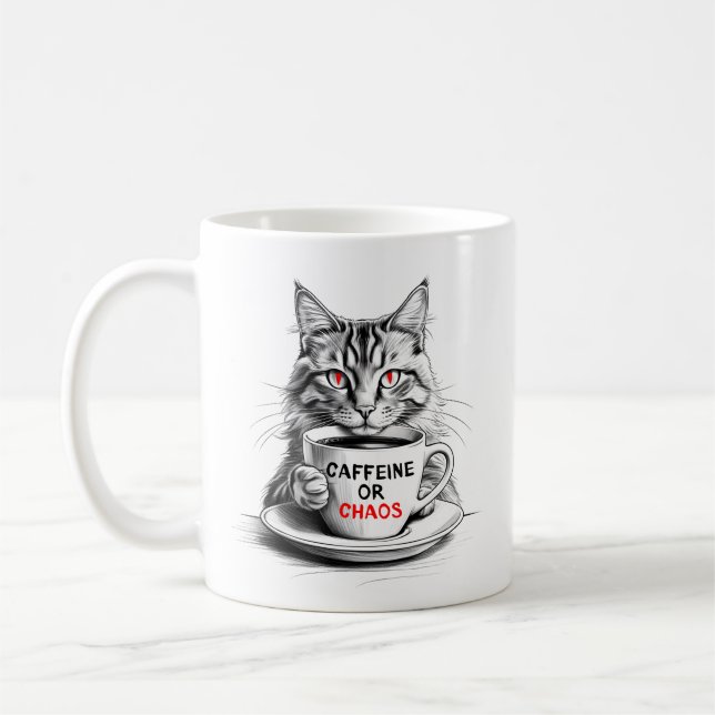 Taza De Café Caffeine Or Chaos Cat Coffee Lover Mug (Izquierda)