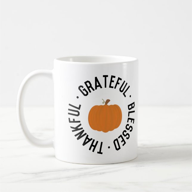Taza De Café Caída Calabaza Agradecimiento agradecido otoño (Izquierda)