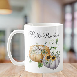 Taza De Café Caída Calabaza de otoño Flor de girasol y de algod