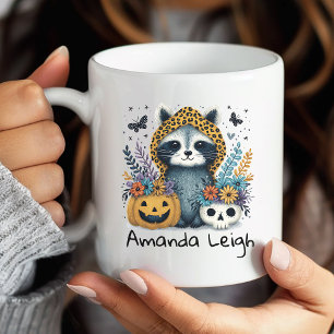 Taza De Café Caída Cuta Raccoon Halloween Floral Mug