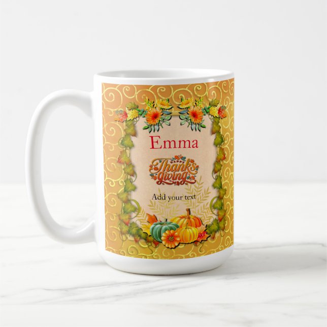 Taza De Café Caída de Acción de Gracias Hojas de arce y calabaz (Izquierda)