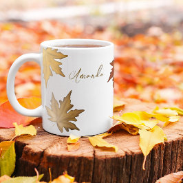 Taza De Café Caída del Foliage de otoño deja una vegetación sim