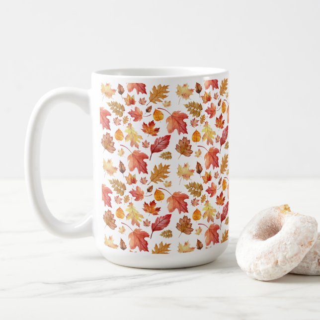 Taza De Café Caída del otoño de acuarela deja un patrón sin foc (Con donut)