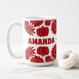 Taza De Café Caída personalizada Flores de otoño calabazas roja