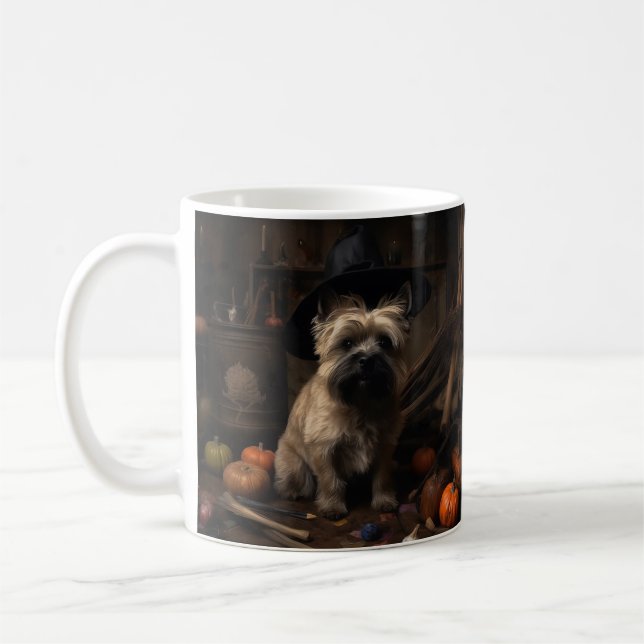 Taza De Café Cairn Terrier arroja calabazas de Halloween Scary (Izquierda)